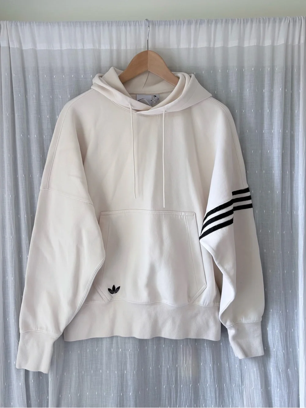 Adidas Originals Neuclassics Off-White Hoodie with Black Three-Stripes